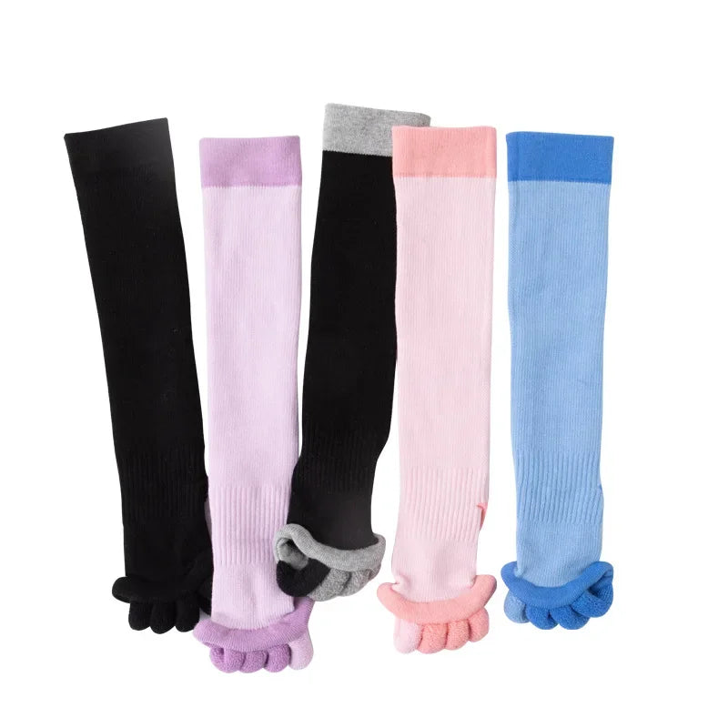 Yoga Socks with Toe Separators Women Cotton Pilates Knee-high Foot Alignment Socks