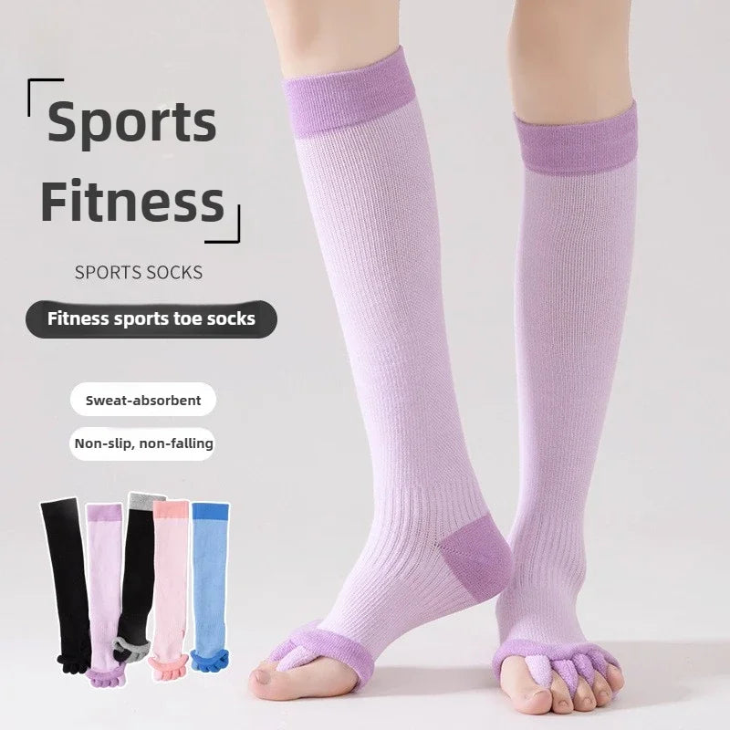 Yoga Socks with Toe Separators Women Cotton Pilates Knee-high Foot Alignment Socks